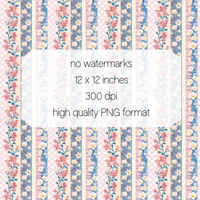 Retro Floral Stripes Seamless Pattern, Vintage Farmhouse Design (PNG ...