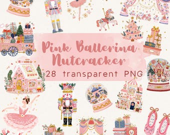 Rosa Ballerina-Nussknacker-Clipart: Mädchenhaftes Weihnachts-PNG (Digitaler Download)