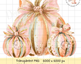 Watercolor Pumpkin PNG | Coquette Bow, Fall Sublimation (Digital Download)