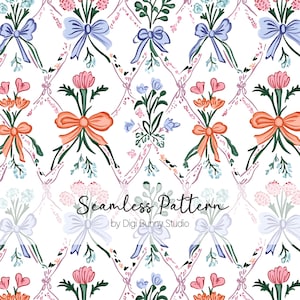 Diamant Frühlingsblumen Kokette Bogen Musterdesign Blumenstrauß Orange Rosa Bögen Stoffmuster Botanischer Garten Handgezeichnet Stil Png