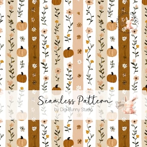 Citrouille d'automne, fleurs et rayures, motif sans couture citrouille, motif floral d'automne en tissu, motif rétro pour Thanksgiving, motif mignon png