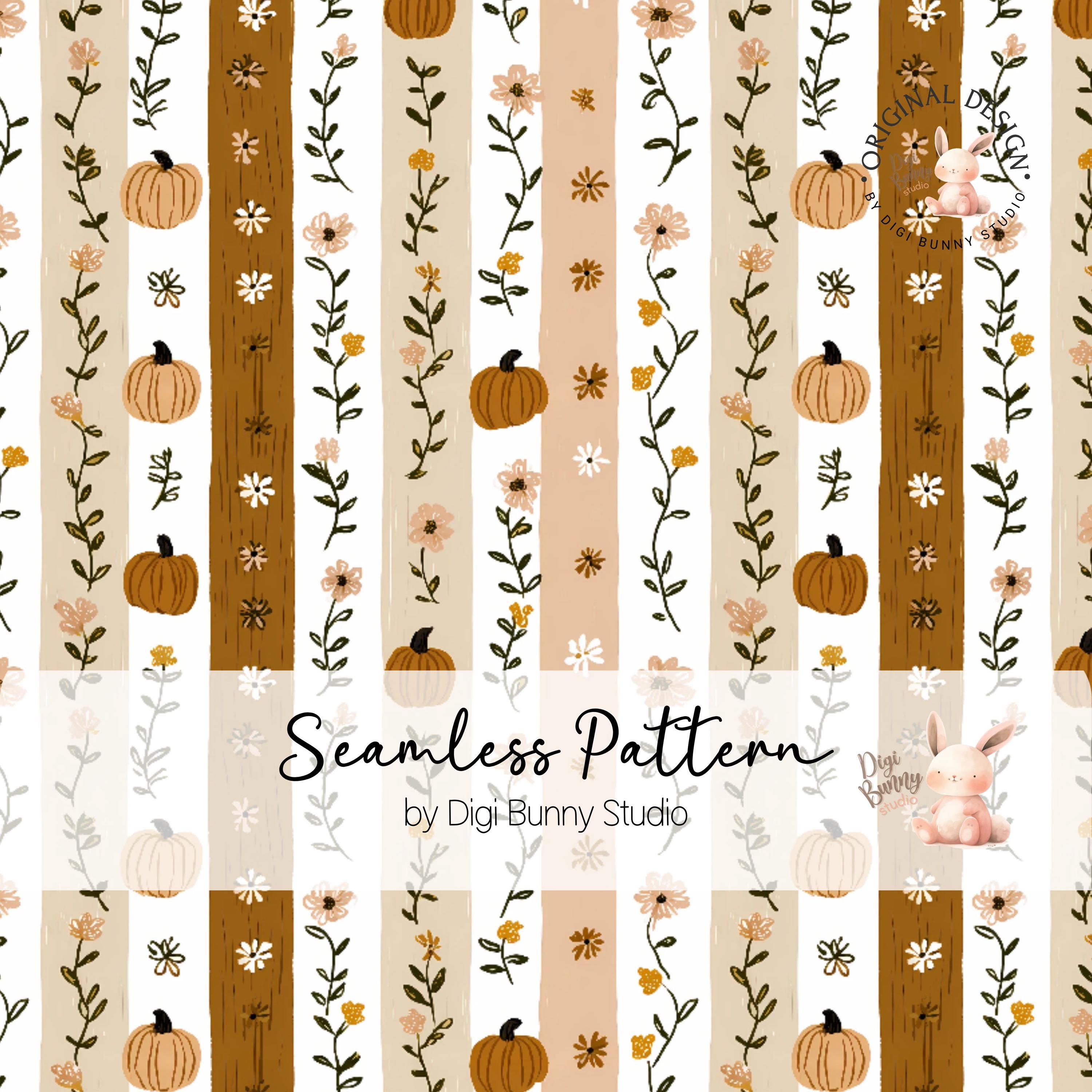 Autumn Pumpkin Floral Stripes Seamless Pattern (PNG) - Etsy