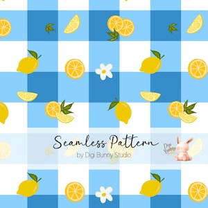 Handgezeichnete Blau Vichy Zitrone Nahtloses Muster Limonade Sommer Obst Kariert Rapportmuster Stoffmuster Adrette Helle Juicy Lemons Png
