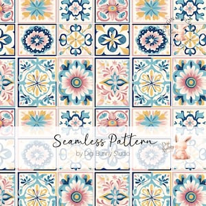 Naadloos mediterraan tegelpatroon, png PNGEgg | Italiaans-Marokkaans zomer digitaal papier | Amalfikust Stof Design Roze Blauw Geel Europees, png