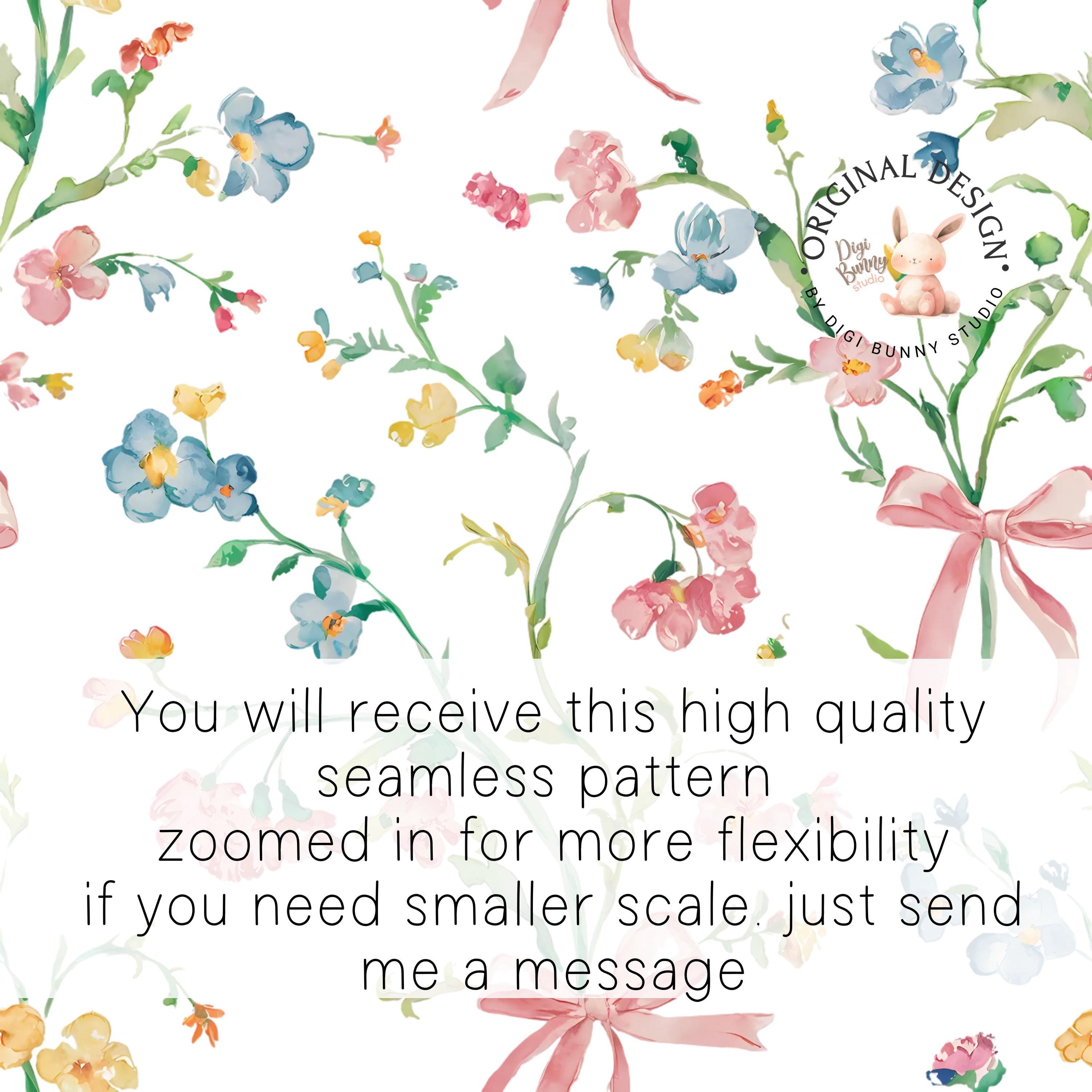 Watercolor Spring Flowers Seamless Pattern, Pink Bows (digital Paper ...