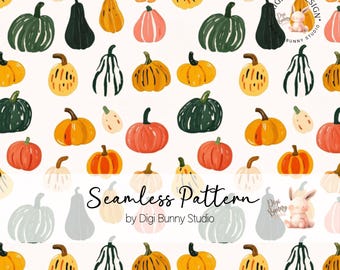 Patrón sin costuras de calabazas en acuarela, estampado otoñal (PNG)
