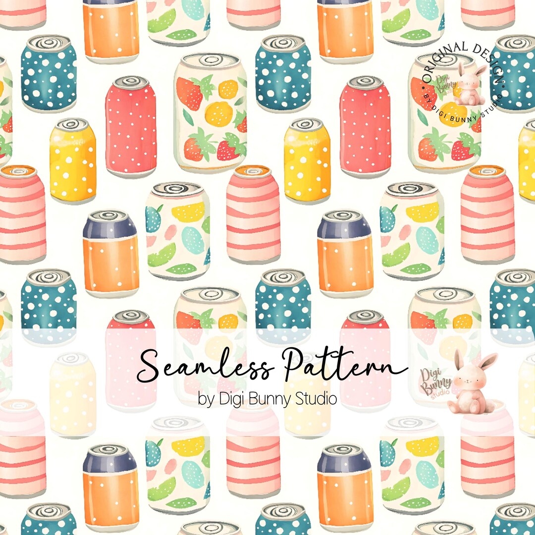Soda Cans Seamless Pattern Watercolor Colorful Fruity Soda Cans Endless ...