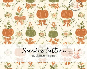 Motivo Shabby Chic Zucca Senza Cuciture: Disegno Autunnale Acquerello (Download Digitale PNG)