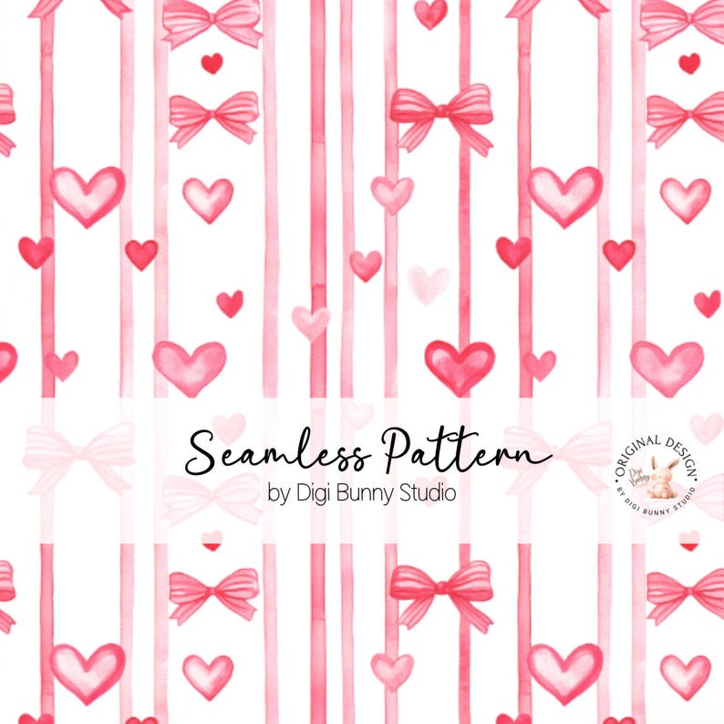 Hand Drawn Vertical Hearts and Bows Valentines Seamless Pattern Png ...