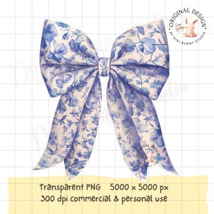 Blauwe bloemencoquettestrik, grandmillenial-ontwerp, strik van chinoiserie, blauwe toile, trendy png, vintage vrouwelijk esthetisch, zacht meisjestijdperk png D3