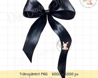 Watercolor Black Bow Clipart, Coquette Ribbon PNG (Digital Download)