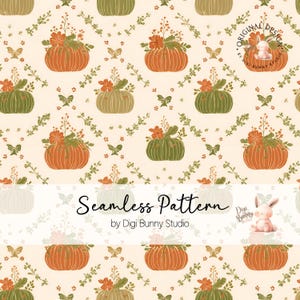 Floral Pumpkins Seamless Pattern Shabby Chic Autumn Fall Repeat Pattern Watercolor Diamond Preppy Thanksgiving Repeating Pattern Design Png
