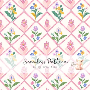 Roze witte diamant lente bloemen naadloze patroon boeket stof patroon botanische tuin handgetekende stijl latwerk zomerbloemen tegel png