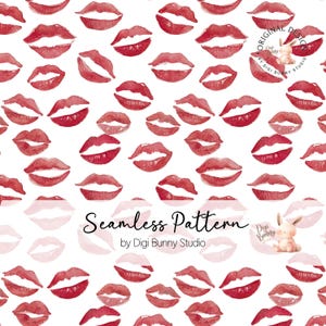 Sweet Kisses Seamless Pattern Red Kiss Marks Repeating Pattern Fabric Pattern PNG Balletcore Valentine Girly Red Lips Digital Paper Png