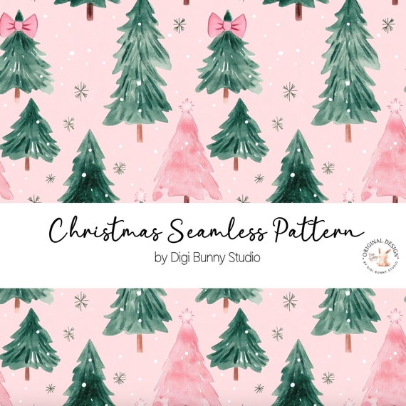 Christmas Coquette Christmas Tree Seamless Pattern, Christmas Pattern, digital pattern, Digital paper, Pink Christmas Seamless Repeat Png
