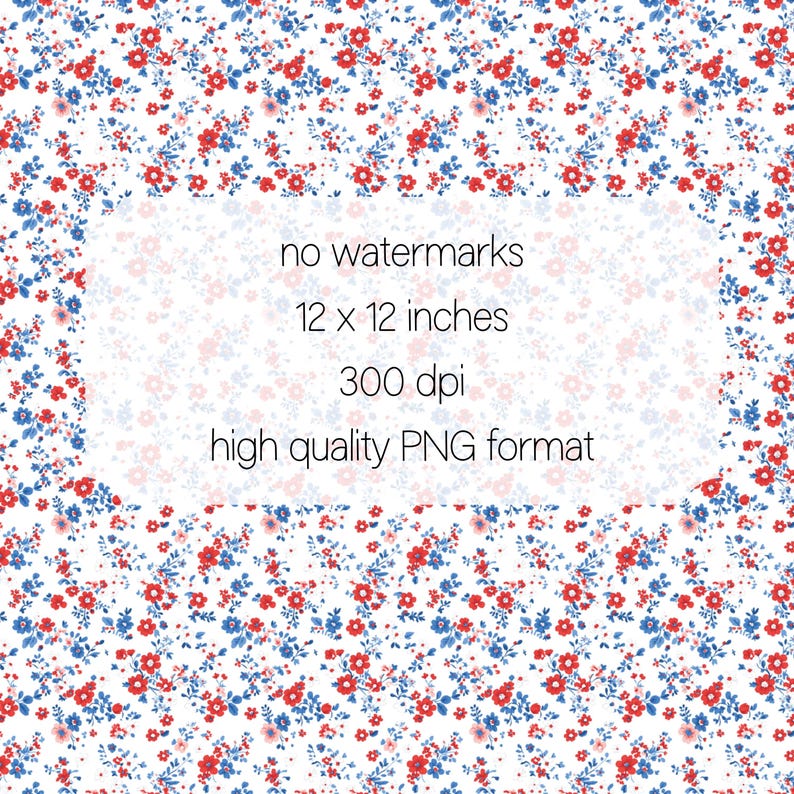 Ditsy Floral Seamless Pattern: Red, White, and Blue 4th of July (PNG ...