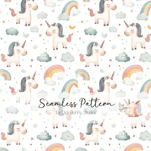 Eenhoorns en regenbogen Naadloos patroon Pastel kinderkledingpatroon Kinderkamerontwerp Pastel herhalend patroon kinderen schattig oppervlaktepatroon