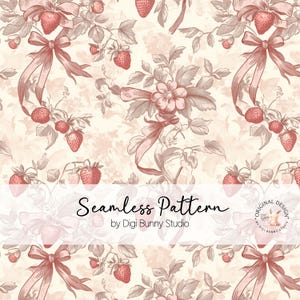 Vintage toile aardbeistrikken coquette naadloos patroon lente naadloze roze chinoiserie stofpatroon png Trendy retro fruitpatroon png