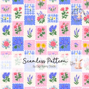 Rosen Lavendel Blumen Patchwork Nahtlose Muster | Ditsy Stoffdesign (Digitaler Download)
