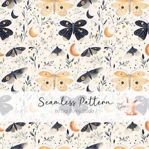 Papillon lunatique et croissant de lune transparente motif Boho Cottagecore printemps jardin été répéter tissu motif papier numérique motif de surface