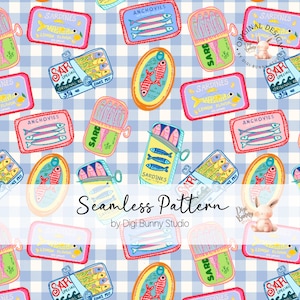 Motif sans couture de sardines Vichy bleu poisson en étain fin gourmet motif de répétition tendance La Dolce Vita rétro marin pêcheur côtier blanc transparent png