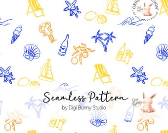 La Dolce Vita Seamless Pattern: Italian Summer Seaside Doodles (PNG)