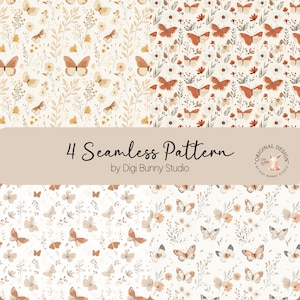 Boho Minimalist Blumen Schmetterling Musterdesign Frühling Blumen Stoffmuster Digitales Papier Neutrale Farben Schmetterlinge Seamless Bundle png