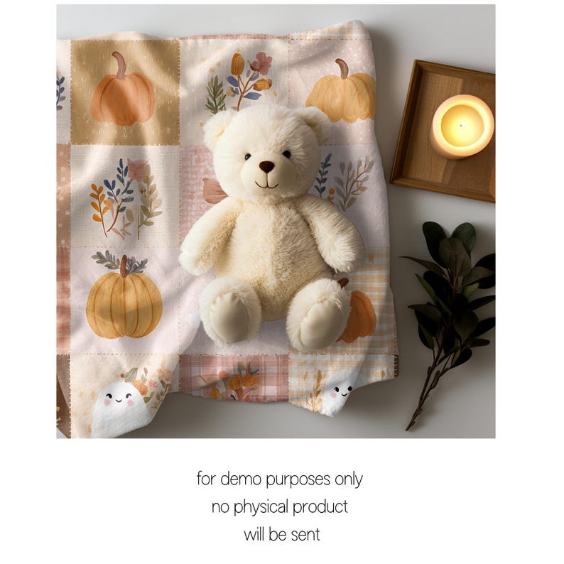 Ghost Pumpkin Patchwork Seamless Pattern PNG Autumn Grandmacore Farmhouse Fabric Design image 5