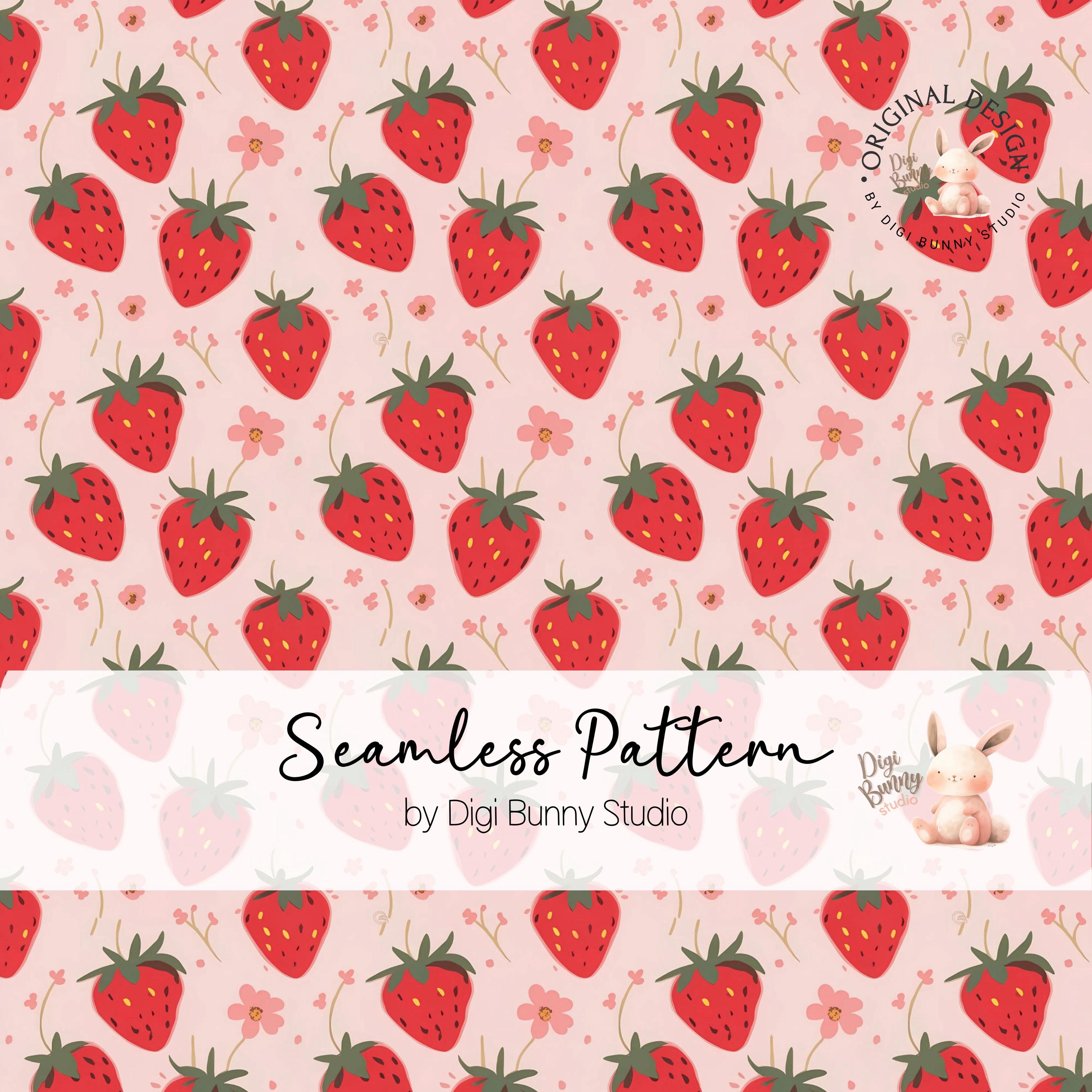 Strawberry Seamless Pattern, Pink Flowers, Summer Fabric (PNG) - Etsy