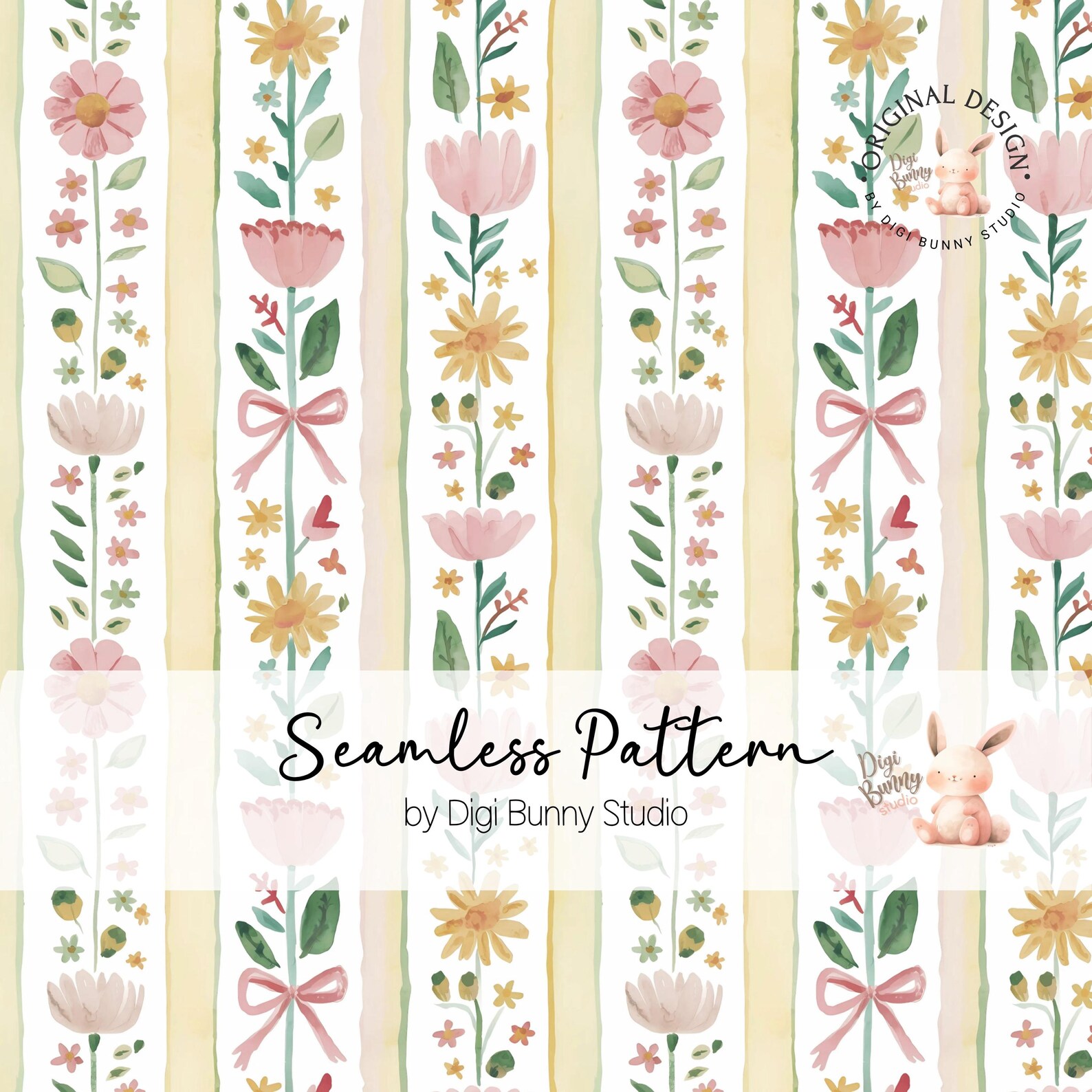 Stripes Flower Coquette Bow Seamless Pattern (PNG) - Etsy