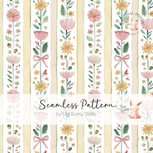 Rayures Fleur Coquette Noeud Sans Couture Printemps Floral Tissu Motif Fille Doux Rétro Motif Répété Joli Motif Motif De Papier Peint Png