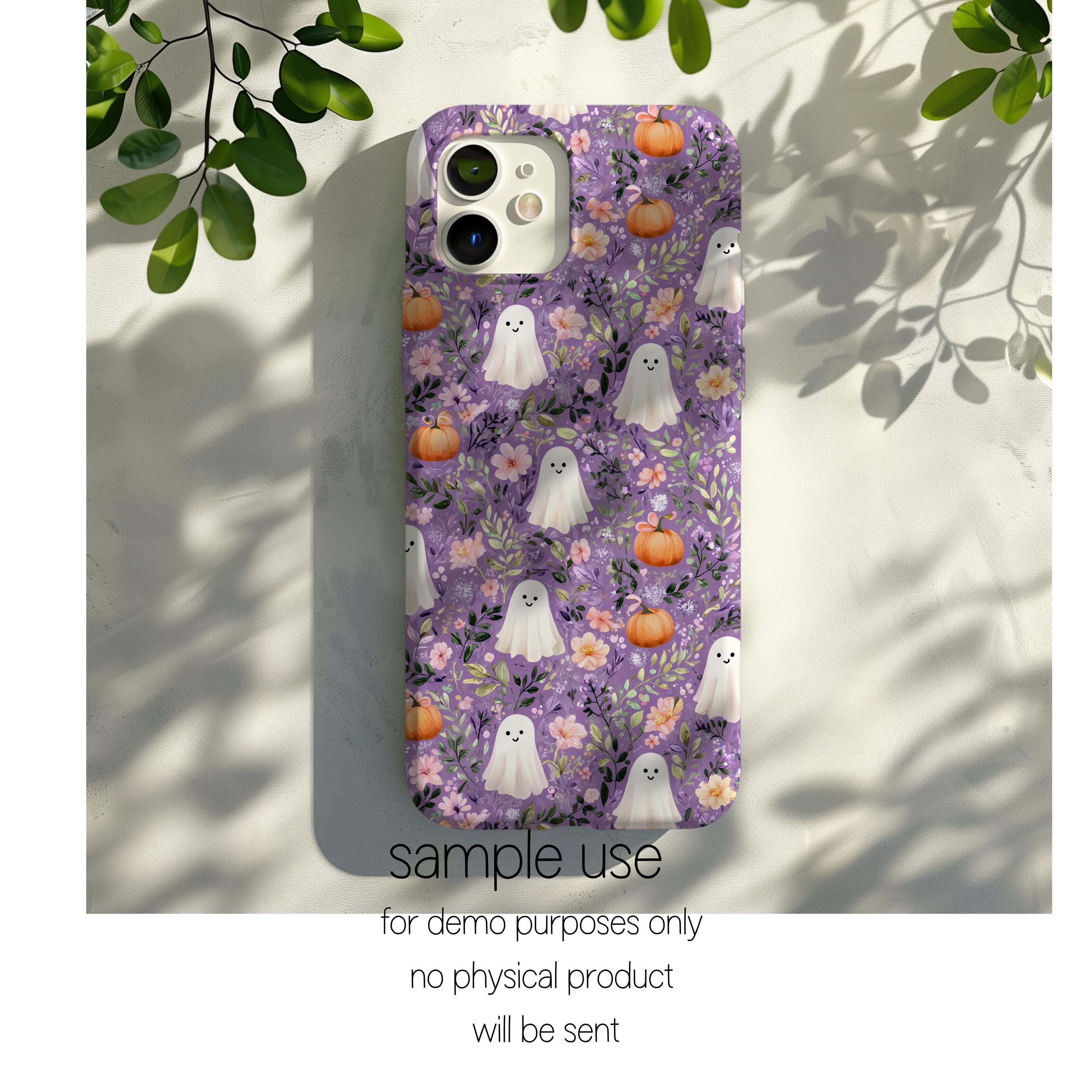 Purple Floral Ghost Halloween Seamless Pattern Autumn Fall Flowers ...