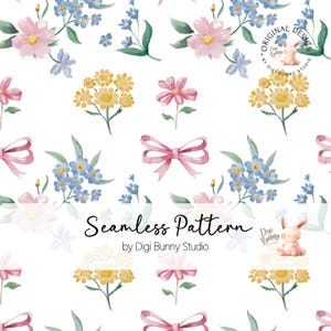 Bouquet de fleurs printanières et coquette rose s'incline sans couture Fleurs sauvages Motif floral répété en tissu Papier numérique botanique Png