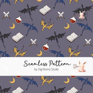 Books and Dragons Seamless Pattern Fourth Wing Seamless Pattern PNG Dark Purple Repeat Pattern Bookish Romantasy  Digital Paper png