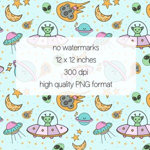 Cute Alien Seamless Pattern Png UFO Outer Space Kids Pattern Seamless ...