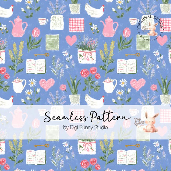 Grandma Core Floral Seamless Pattern | Cottage Fabric Print (PNG)