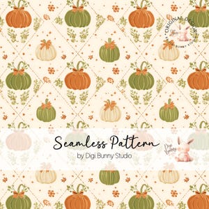 Shabby Chic Floral Pumpkins Seamless Pattern Autumn Fall Repeat Pattern Watercolor Diamond Preppy Thanksgiving Repeating Pattern Design Png