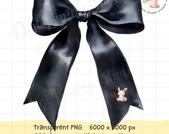 Black Bow PNG, Watercolor Ribbon Clipart (Digital Download)