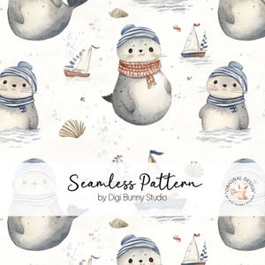 Nautical Baby Seal Seamless Pattern Baby Animal Cute Seal Fabric Pattern Surface Pattern Kids Clothes Pattern Png Digital Paper Png