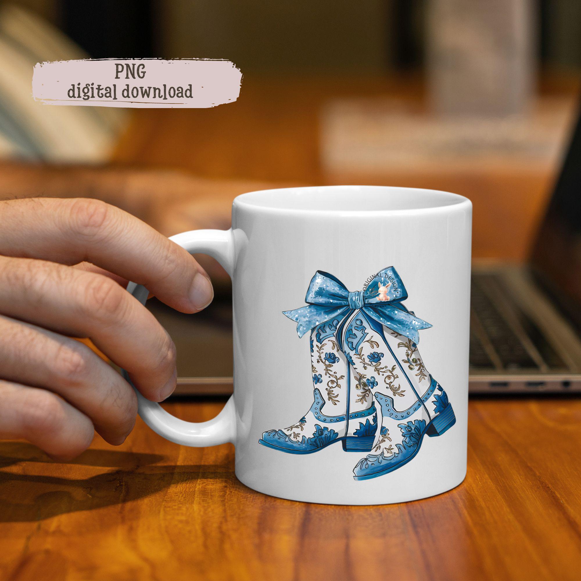 Blue Floral Cowgirl Boots PNG, Grandmillennial Chinoiserie (digital ...