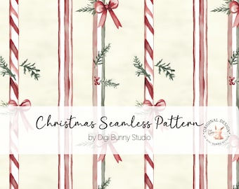 Naadloos kerstpatroon met een speelse strik in aquarelverf (digitale download)
