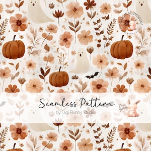 Fantômes floraux bohèmes effrayants chauves-souris citrouilles Halloween modèle sans couture automne fleurs d'automne modèle de tissu sans couture bébé mignon Halloween png