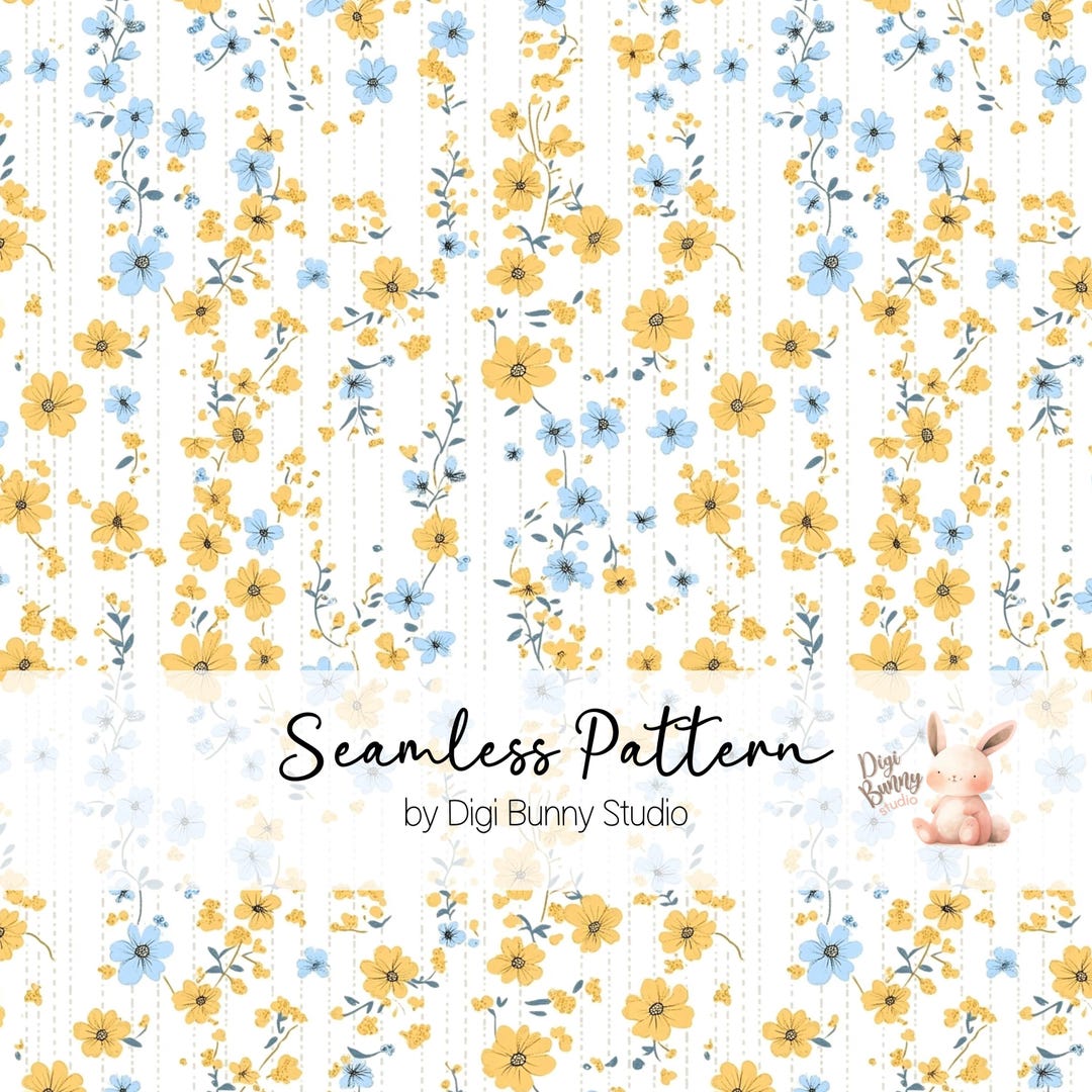 Ditsy Line Pattern Yellow Blue Ditsy Flowers Lines Stripes Seamless Pattern Spring Floral ...
