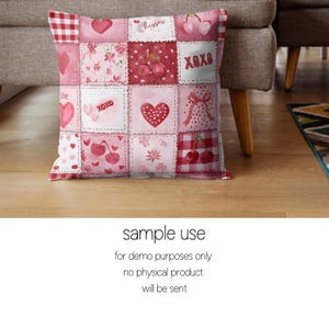 Valentines Patchwork Seamless Pattern PNG | Red Pink Hearts Coquette Digital Paper | Cute Fabric Repeat Pattern PNG image 9