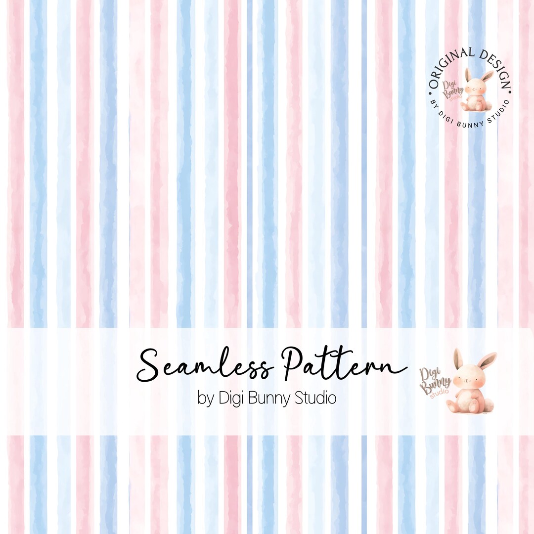Watercolor Pink & Blue Stripes Seamless Pattern (PNG Digital Download ...