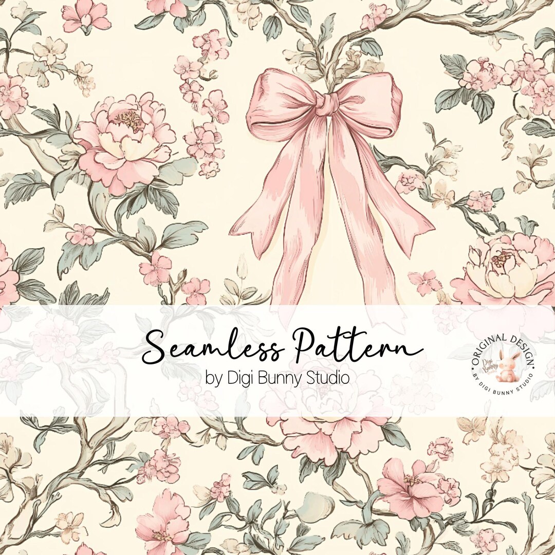 Vintage Pink Toile Coquette Seamless Pattern Pink Chinoiserie Bow ...