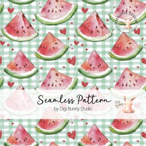 Frische Wassermelone Scheiben Obst Seamless Pattern Grün Gingham Sommer Stoffmuster Oberflächenmuster Süß Kariert Kariert Picknick Muster png