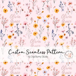 Motif personnalisé sans couture rose petites fleurs printanières fleurs sauvages motif de répétition Design personnalisé votre nom motif de tissu Papier numérique Png