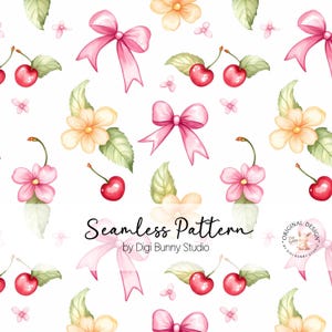 Bloemen kersencocktail Naadloos patroon Digitaal patroon Digitaal papier Kersenstrik Soft Girl Era Coquette Kersen Hawaiiaanse bloemen trendy png