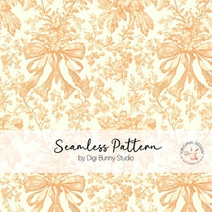 Vintage Peach Toile Coquette Seamless pattern Peach Chinoiserie Bow Pastel Orange Fabric Pattern Retro Girly Repeat Pattern Shabby Chic png